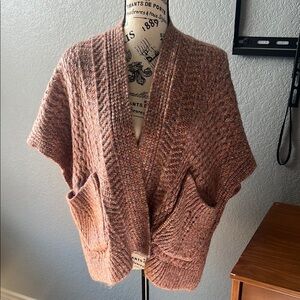 Cardigan with Textured Knit Pattern and Wide Open Neckline